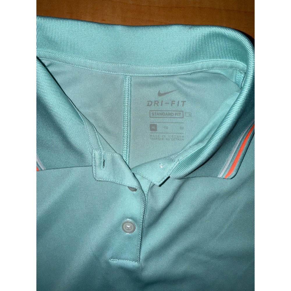 Nike Dri-FIT Sleeveless Golf Polo Shirt Aqua Blue Orange Trim Womens XL - Picture 2 of 7
